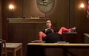 Red Stockings Brunette Fucking In Courtroom