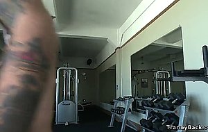 Huge ass shemale fucks man at the gym  
