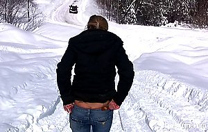 Hot stepmom shows tits and pees in snow