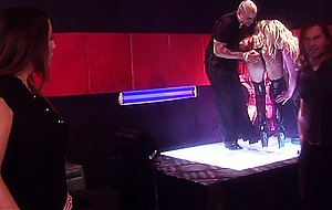 Two super honey blonde strippers fuck with a lucky bald dude