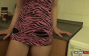 Horny chick loves to masturbate in her kitchen