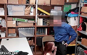 Cute redhead teen burglar gets punished from behind
