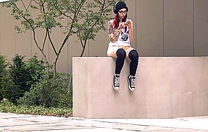 Skateboard girl flashing in public