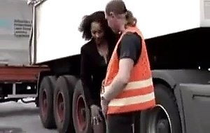 Ebony hottie fucked by trucker