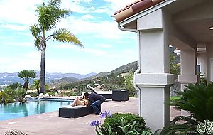 Vanessa set her dads mood by sucking his cock by the pool