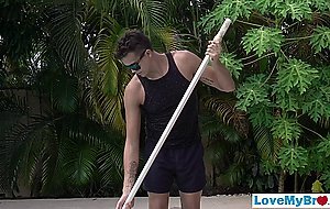 Johnny Bandera finds his stepbro by the pool and ass fucks him