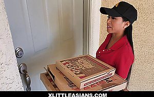 Asian Pizza delivery teen fucked by two customers