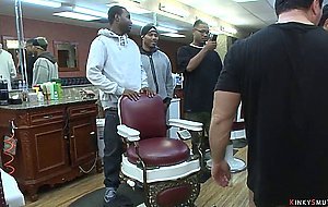 Bound sub anal fucked at barbershop