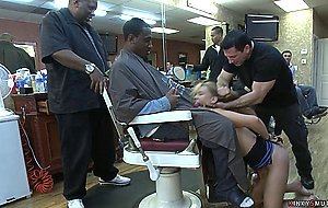 Bound sub anal fucked at barbershop