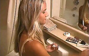 Pretty Blonde Deepthroat Bitch WIth Blue Eyes Sucking a Dick on her Knees in the Bathroom