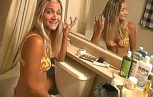 Pretty Blonde Deepthroat Bitch WIth Blue Eyes Sucking a Dick on her Knees in the Bathroom