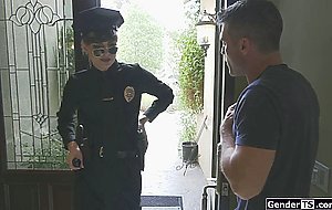 Shemale cop Natalie Mars is cock sucked rimmed and anal ride