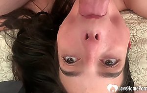 Black haired wife giving a blowjob in pov