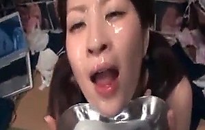 Asian tramp gets a facial and mouth jizzed in close-up
