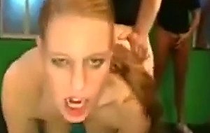 Blonde slut gets piss on her ass and pussy