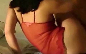 Amateur in red dress fucked on homemade