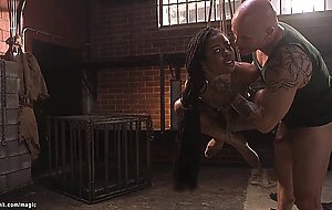 Skinny ebony slave rough anal banged