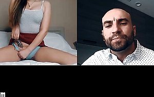 Teen masturbating and spanking herself on webcam to angry dad