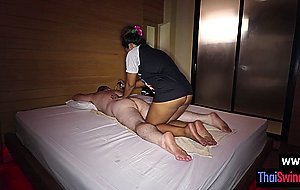 Big tits Asian teen massage big cock guy before she sucked his oiled dick
