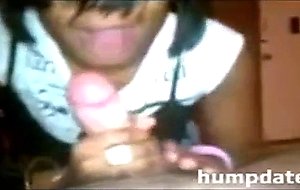 Cute black teen girlfriend sucks white cock 