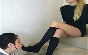  smell and lick her sweet black kneesocks on stairs