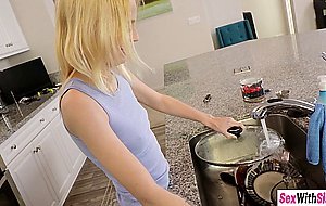 Hot blonde stepsis Kate Bloom cleaning house and sucking stepbrothers dick