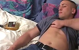 Big guy jerked off rod on a bed