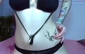 Hot girl with tattoos masturbates 