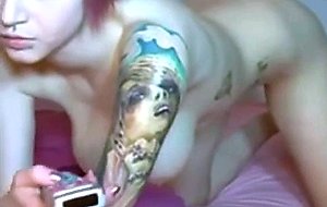 Hot girl with tattoos masturbates 