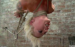 Hogtied suspended blonde face fucked