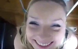 Blonde gf with sweet eyes sucks and gets facial