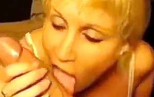 Blond milf sucks and takes facial