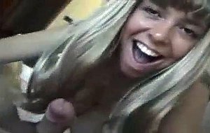 Nasty blonde teen babe gives blowjob