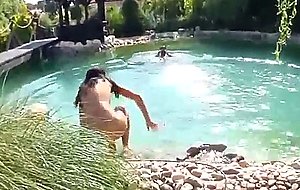 Picturesque pond fucking for two honey babes