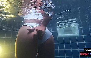 Thai amateur teen GF sex in the pool with her big cock European boyfriend