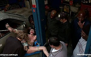 Dirty slut fucked in public garage