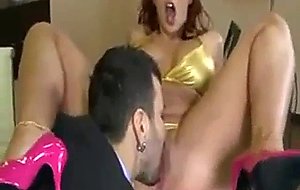 Boss licks wet pussy of big tits redhead in bikini