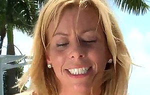 Big tits milf alexis fawx grabs his dick and strokes it near the pool