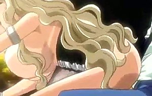 Busty anime blonde sucking a cock and gets cumshot
