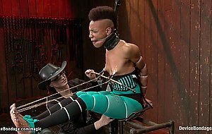 Ebony gets nipples tied to toes