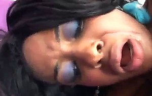 Attractive ebony moaning as her pussy gets deep penetrated by an extremely big rod