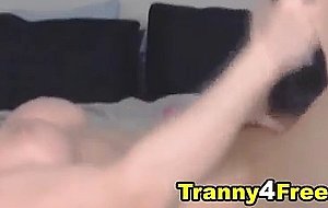 Busty Blonde Tranny  Plays with her Toys