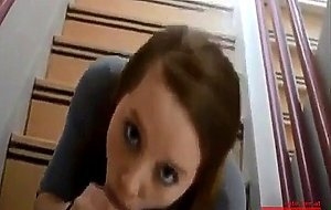 Amateur public facial on stairway