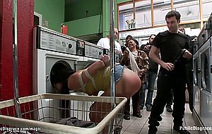 Slut humiliated in public laundromat