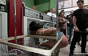Slut humiliated in public laundromat