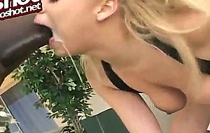 Sexy blonde blows black cock