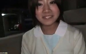 Shy asian teen babe giving handjob and bj in a car
