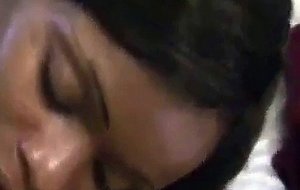 Hot ebony sajeda takes white cock and kneels for facial