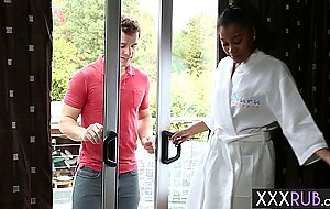 Big ass black babe Yasminede Leon fucked by a guy after she massage client