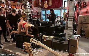 Bound slut ass fucked in music store